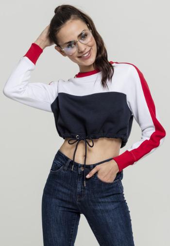 Urban Classics Ladies Cropped 3-Tone Stripe Crew navy/white/fire red - L