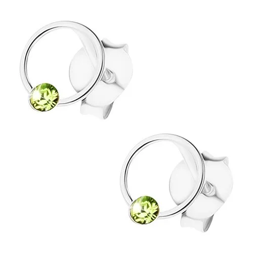 Strieborné 925 náušnice, puzetky, krúžok, svetlozelený krištálik Swarovski