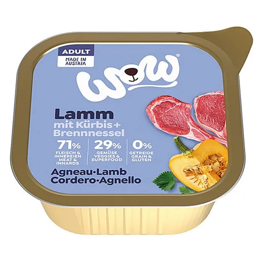WOW Jahňacie s tekvicou adult paštéta pre dospelých psov 150 g