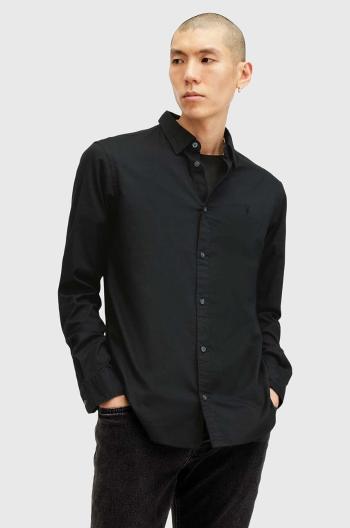 Bavlnená košeľa AllSaints HAWTHORNE LS SHIRT pánska, čierna farba, slim, s klasickým golierom, M150SB