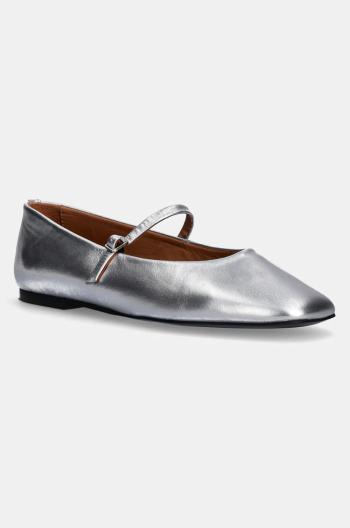 Kožené balerínky Calvin Klein MARY JANE BALLERINA - MET strieborná farba, HW0HW02269