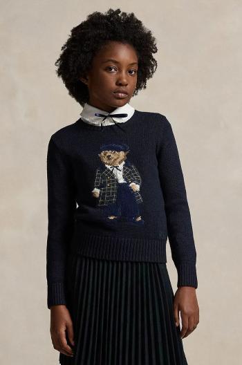 Detský bavlnený sveter Polo Ralph Lauren tmavomodrá farba, 313951750001