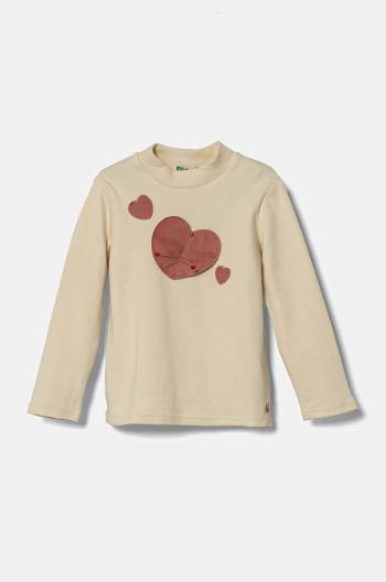 Detská bavlnená košeľa s dlhým rukávom United Colors of Benetton béžová farba, 3AOUG10H3