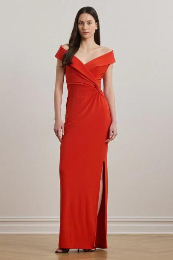 Šaty Lauren Ralph Lauren červená farba, maxi, rovný strih, 253863940