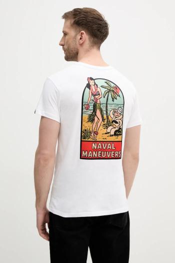 Bavlnené tričko Alpha Industries Naval T BP pánske, biela farba, s potlačou, 156536