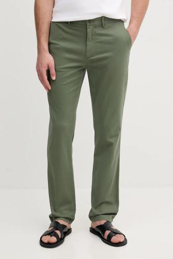 Nohavice Tommy Hilfiger pánske, zelená farba, strih chinos, MW0MW37873