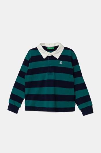 Detská bavlnená košeľa s dlhým rukávom United Colors of Benetton zelená farba, vzorovaný, 3TBXG300T
