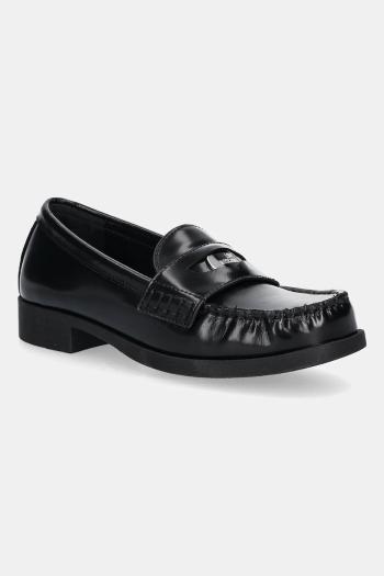 Kožené mokasíny Love Moschino čierna farba, na plochom podpätku, JA10222G1NJD000A