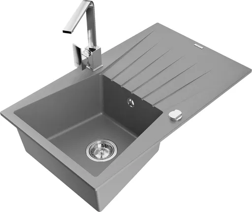 MEXEN/S MEXEN/S - Cesar granitový drez 1-miska s odkvapkávačom vrátane batérie Rita, šedý 6514-71-670300-00