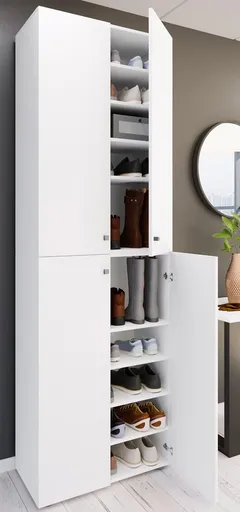 VCM Botník Lona 2XL s 10 přihrádkami, otočné dveře, bílá