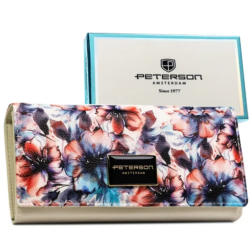 Dámska peňaženka s kvetinovým vzorom z kože s RFID ochranou a zapínaním na patent - Peterson
