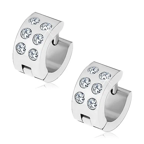 Oceľové kĺbové náušnice so šiestimi okrúhlymi zirkónmi čírej farby