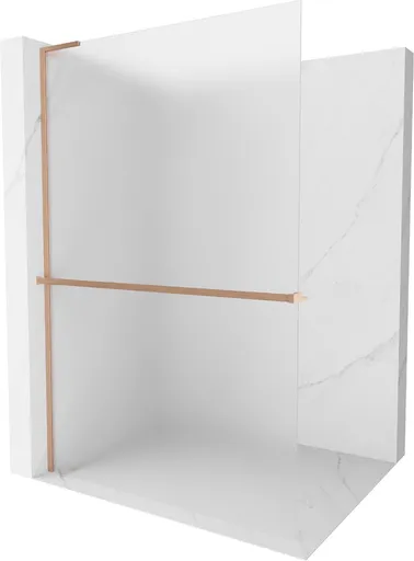 MEXEN/S - Kioto+ L Sprchová zástena WALK-IN s poličkou a držiakom uterákov 90 x 200, dekor, meď kartáčovaná 800-090-123-65-30