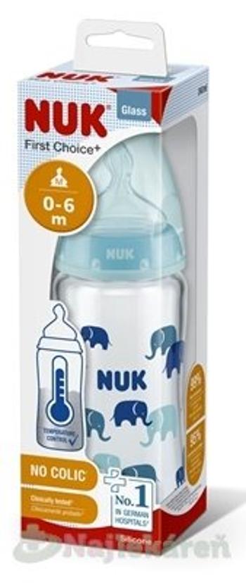 Nuk sklenená First Choice s kontrolou teploty ružová 240 ml