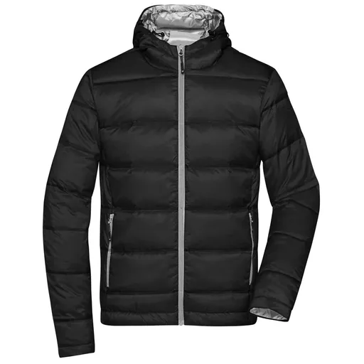 James & Nicholson (Daiber) Ľahká pánska páperová bunda s kapucňou JN1152 - Čierna / strieborná | 3XL