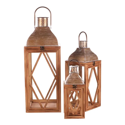 Súprava drevených lampášov Gineta 3 ks, hnedá