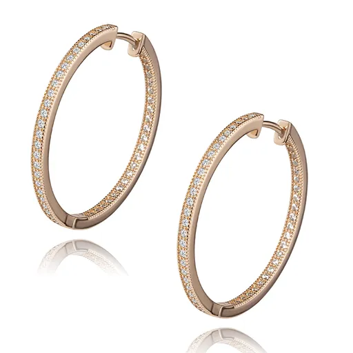 Okrúhle strieborné náušnice 925 v medenom odtieni, línie čírych zirkónikov