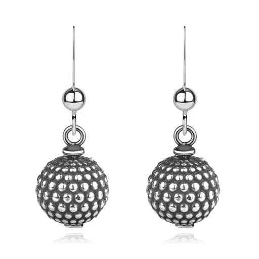Strieborné 925 náušnice - guľôčky so štruktúrovaným povrchom a patinou
