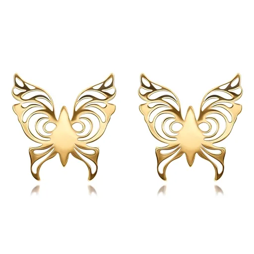 Zlaté náušnice 14K v tvare motýľa s vyrezávanými krídlami
