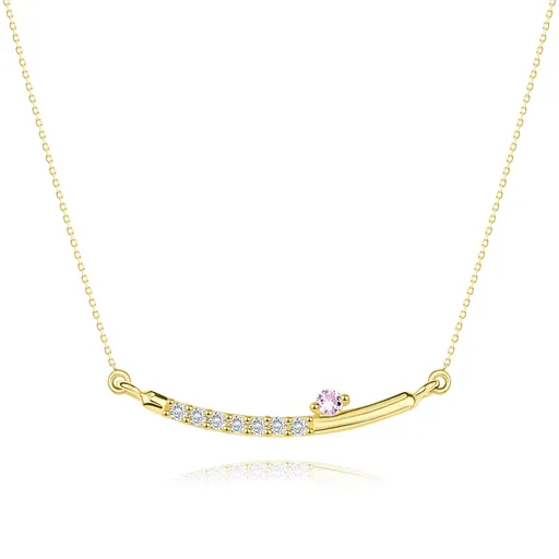Náhrdelník zo žltého zlata 375 - oblúk s čírymi zirkónmi, ružový zirkón