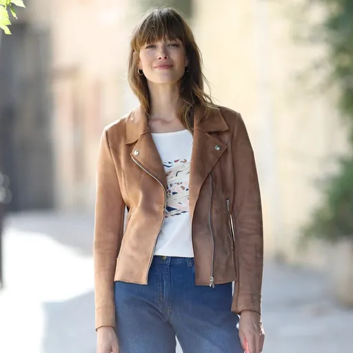 Bunda na zips z imitácie semišu