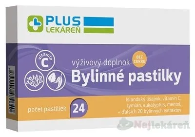 PLUS LEKÁREŇ Bylinné pastilky Bez cukru 24 pastiliek
