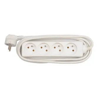 Síťový kabel 230V predlžovací, CEE7 (vidlica) - zásuvka 4x, 3m, VDE approved, biely