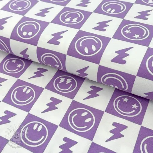 Úplet Happy faces square lavender digital print