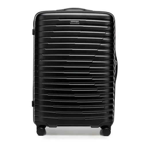 Veľký polykarbonátový kufor s horizontálnymi rebrami, čierny 56-3P-613-10