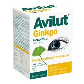 AVILUT Ginkgo Recordati pre starostlivosť a udržanie dobrého zraku 90 kapsúl