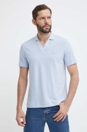 Polo tričko s prímesou ľanu Calvin Klein jednofarebné,K10K112959