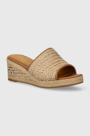 Šľapky Tommy Hilfiger TH ROPE WEDGE SANDAL dámske, béžová farba, na kline, FW0FW07927