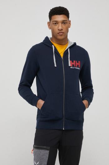 Bavlnená mikina Helly Hansen pánska, tmavomodrá farba, s kapucňou, s potlačou, 34163