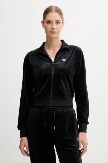 Velúrová mikina Guess COUTURE čierna farba, jednofarebná, V3BQ22 K0232