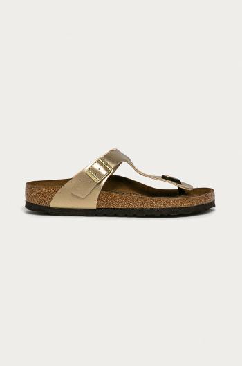 Šľapky Birkenstock Gizeh dámske, zlatá farba, na plochom podpätku, 1016108