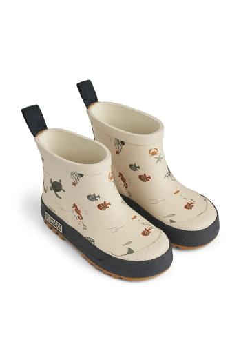 Detské gumáky Liewood Tekla Printed Rainboot béžová farba
