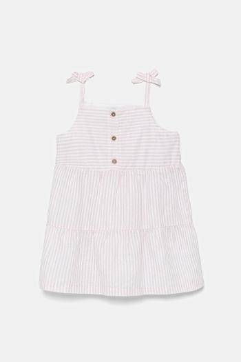 Dievčenské ľanové šaty United Colors of Benetton ružová farba, mini, áčkový strih, 4Q1NGV025