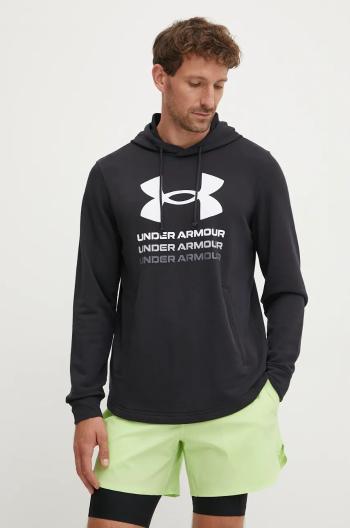 Tréningová mikina Under Armour Rival čierna farba, s kapucňou, s potlačou, 1386047