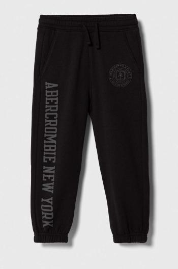 Detské tepláky Abercrombie & Fitch čierna farba, s potlačou