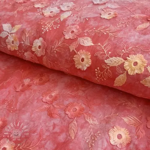 Bavlnená látka TIE DYE EMBROIDERY Poppy design K