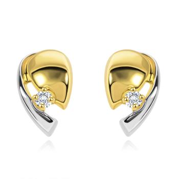 Diamantové zlaté 14K náušnice, dvojfarebná kvapka so žiarivým briliantom