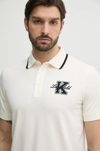 Polo tričko Karl Lagerfeld pánske, béžová farba, s nášivkou, 552221.745015