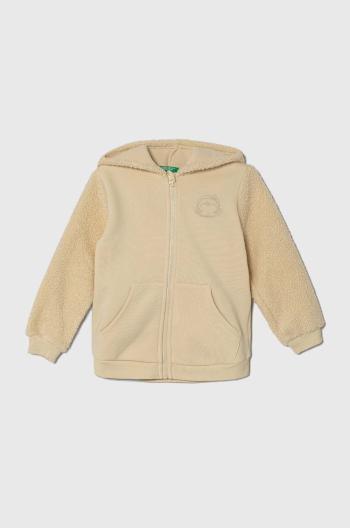 Detská mikina United Colors of Benetton béžová farba, s kapucňou, s nášivkou