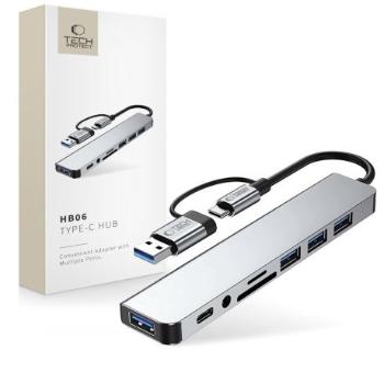 Tech-Protect HB06 HUB adaptér USB-C + USB - 4x USB / USB-C / SD / TF / AV 3.5, šedý