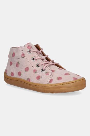 Detské semišové poltopánky Froddo BAREFOOT FIRST STEP LACES ružová farba, G2130325