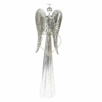 Vianočná kovová LED dekorácia Angel with heart​ strieborná, 17 x 58 cm