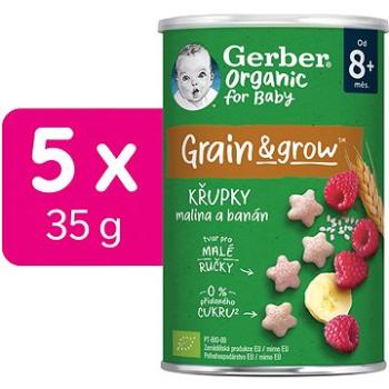 GERBER Organic chrumky s malinami a banánom 5× 35 g (8445290301444)