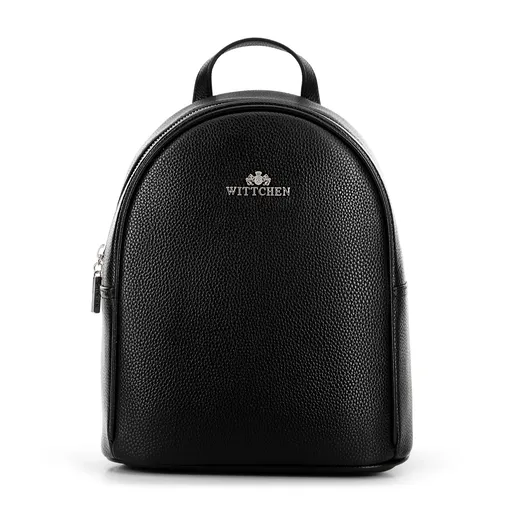 Kožený dámsky batoh s oblým tvarom čierno-strieborný 100-4E-609-1S