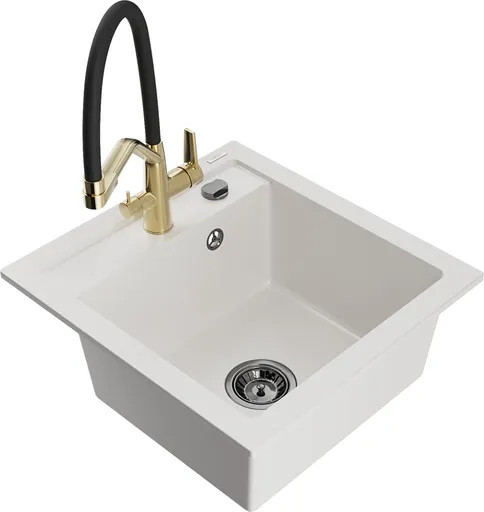 MEXEN/S MEXEN/S - Vito granitový drez 1-miska vrátane batérie Duo, biela 6503-20-671701-57-B