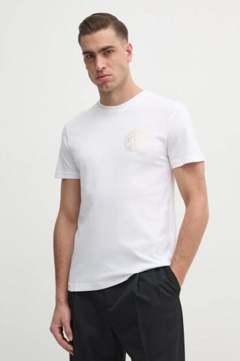 Bavlnené tričko Versace Jeans Couture pánske, biela farba, s potlačou, 78GAHT00 CJ00T